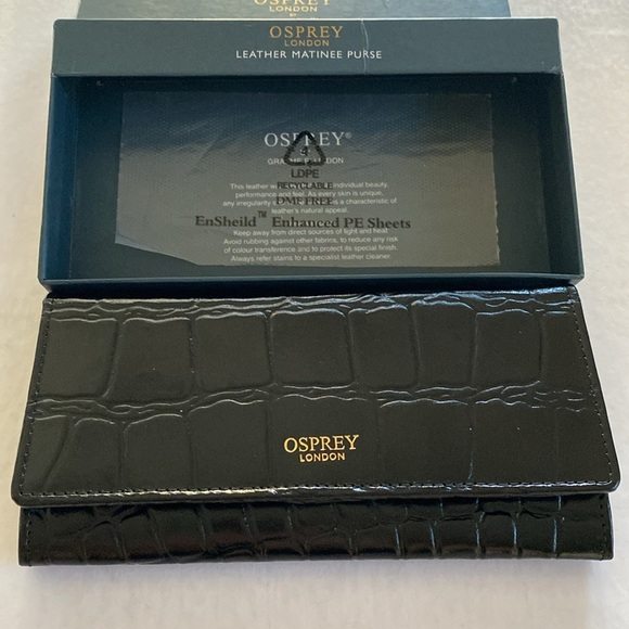 OSPREY London Julia Large Matinee- Croc Black Leather Purse NWT - Picture 3 of 7